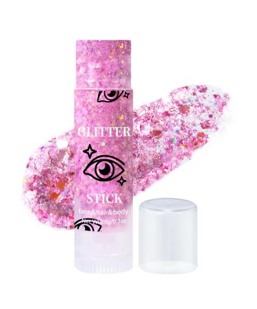 Prreal Body Glitter Holographic Glitter Eyeshadow Eyeshadow for Rave Accessories Christmas Festival Makeup (Pink)