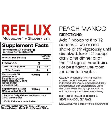 Reflux Digestive Supplement - Peach Mango Flavor - Each Tub 30 Scoops 30 Servings - Mucosal Support for Acid Issues - with Mucosave FG and Slippery Elm Bark (1 Tub) Peach Mango 2.17 Ounce (Pack of 1) - Buy Online on GoSupps.com