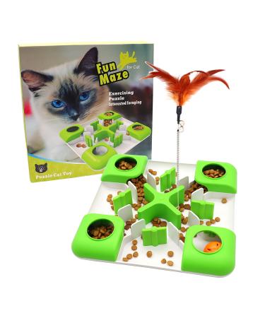 AQluming Cat Puzzle Feeder Cat Treat Toy - Cat Slow Feeder Food Dispenser Green