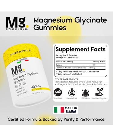 Magnesium Glycinate Gummies 400mg - Sleep Gummies for Kids & Adults - Magnesium Glycinate Chewable High Absorption for Muscle Recovery Better Sleep & Relaxation 60 Count Pineapple - Buy Online on GoSupps.com