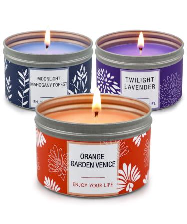 Candles for Home Scented, 100H Long Lasting Aromatherapy Soy Candles Set, Highly Scented & Jar Candles Women Gifts -3 Pack 6.2 Oz, Lavender | Orange Blossom | Mahogany Scent Large 3 pack