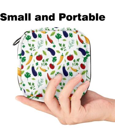 Buy Stylish Menstruation Pad Bag with Zipper - Women's Napkin & Tampon Collection Bags (Vegetable Design: Aubergine Tomatoes Hot Pepper Leaves) - Buy Online on GoSupps.com