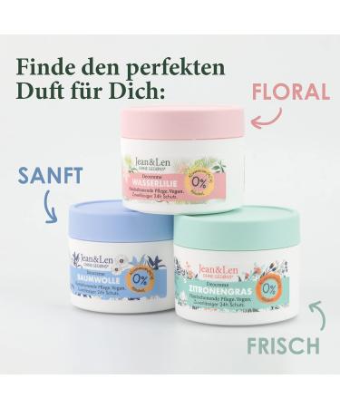 Jean & Len Water Lily Cream Deodorant Up to 24 Hours of Reliable Protection Travel-Friendly Size Easy to Carry Floral Scent Solid Aluminum and Alcohol Free Vegan 50 ml - Buy Online on GoSupps.com