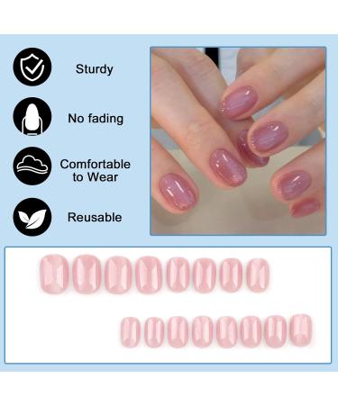 24-Piece Jelly Pink Press-On Nails - Short Angular French Artificial Nails for DIY Manicure | Full Cover Acrylic Fake Nails for Women & Girls - Buy Online on GoSupps.com