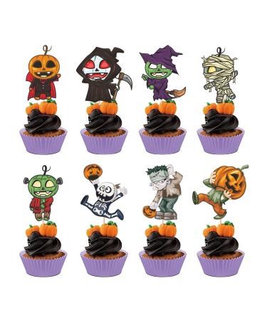 Halloween Cupcake Decoration 8PCS Halloween Cupcake Topper And Wrapper Pumpkins Bats Ghosts Cake Topper Halloween Cake Decoration Wrapper Cases Cupcake Topper For Halloween Party Decoration