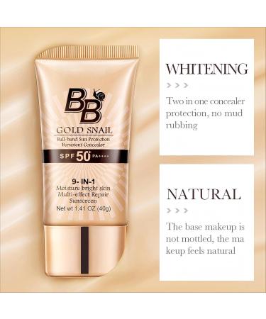 BB Cr me Escargot Dor avec SPF Sunscreen BB Cream SPF50+ PA+++ Maquillage Hydratation et Couvrance en Un Protection UV et Teint clatant (Naturel 40 g) Naturel 40 g (Lot de 1) - Buy Online on GoSupps.com