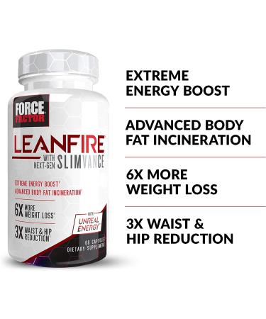 Force Factor LeanFire with SLIMVANCE Thermogenic Fat Burner - 60 Capsules, B Vitamins, Capsimax for Weight Loss, Metabolism Boost, Energy, and Focus - Buy Online on GoSupps.com