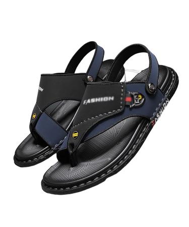 CLSQLXYJZC Toe Corrector Sandals for Men Summer Comfy Outdoor Beach Leather Slip on Foot Correction Flip Flops for Plantar Fasciitis Foot Correction Sandal (Color : Black Foot Length : 25.5cm) 25.5cm Black