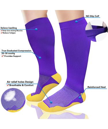 3 Pairs Compression Stockings for Women - Blood Circulation Support Oversize & Wide Calf 20-30 mmHg Knee Socks XXL 3XL 4XL - Buy Online on GoSupps.com