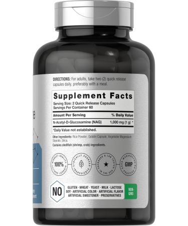 Horbaach N-Acetyl Glucosamine 1000 mg | 120 Capsules | N-A-G Supplement Pills | Non-GMO & Gluten Free - Buy Online on GoSupps.com