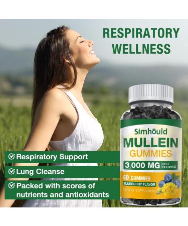 2 Pack Sugar Free 3000MG Mullein Gummies - Lung Cleanse Mullein Leaf Extract Supplement for Respiratory Organic Mullein Drops with Quercetin & Bromelain for Lung Digestive Health & Immune 60 Count (Pack of 2) - Buy Online on GoSupps.com