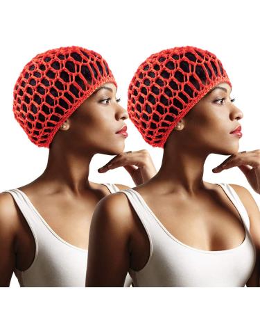 Beauty Town 2 Pcs Hair Net Small Size Thick Crocheted Head Bands Hair Cover Ornament for Sleeping (Red)