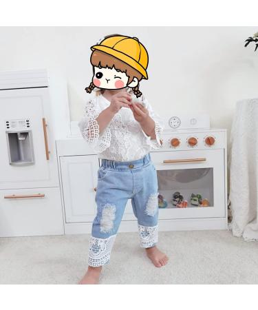 Baby Girl White Lace Ruffle Romper Top + Jeans Shorts Clothing Set 18-24 Months - Buy Online on GoSupps.com