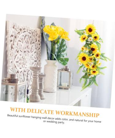 Zerodeko Sunflower Wall Hanging Artificial Plant Home Sunflower Decoration Hanging Garland with Green Leaves Green Artificial Leaves Outdoor Decorations Pendant Silk Cloth Indoor Yellow 55x22cm - Buy Online on GoSupps.com