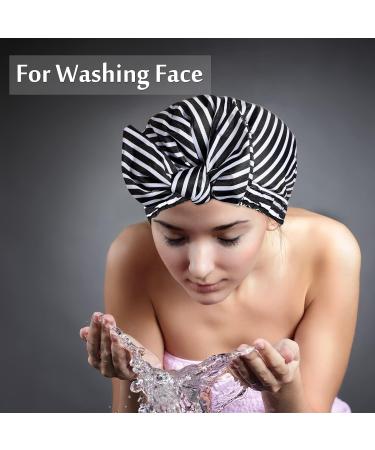 2-Piece Waterproof Shower Caps for Women | Reusable Elastic Hair Hoods - Perfect for Long Short & Curly Hair (Palm Leaf & Stripes) - Buy Online on GoSupps.com