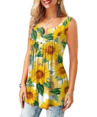 Women's Yellow Flowy Tunic Top | Casual Summer Short Sleeve Shirt for Leggings | Floral Cute Blouse | Size Medium - Buy Online on GoSupps.com