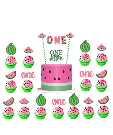 CZolden Watermelon Cake Toppers Kits One in a Melon Cupcake Topper Baby Shower 1st Birthday Supplies Watermelon Birthday Party Supplies