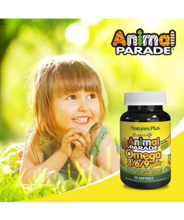 NaturesPlus Animal Parade Omega 3 6 9 Junior 90 Softgels - Plant & Fish Oil for Kids - Brain Health - Lemon Flavour - Gluten Free - Buy Online on GoSupps.com