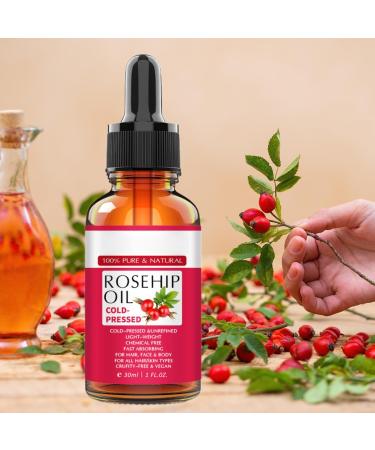 Rosehip Oil for Face 30ml - 100% Pure Organic Cold-Pressed Rose Hip Oil for Skin Body and Hair Natural Rosehip Seed Oil Nourishes and Hydrates for All Skin Types - Buy Online on GoSupps.com