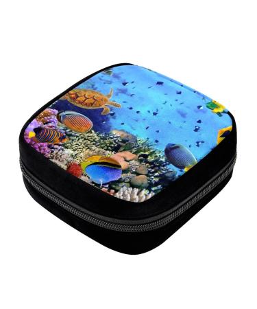 GIAPB Period Bag Sanitary Napkin Storage Bag Pad Holder for Period Makeup Pouch Underwater Landscape Fish Color3548