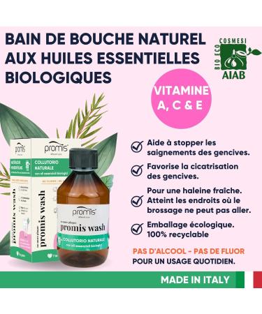 promis wash natural mouthwash alcohol-free and fluoride-free with vitamins A C & E | For sensitive gums | Vegan | AIAB organic label - Buy Online on GoSupps.com