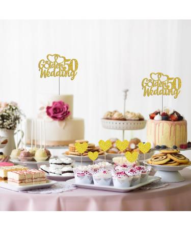 Gidobo 50th Wedding Anniversary Cake Toppers with Heart Cupcake Toppers Glittery Golden Weddding Anniversary Heart Cake Decoration for Celebration Party Supplies Golden 50th - Buy Online on GoSupps.com