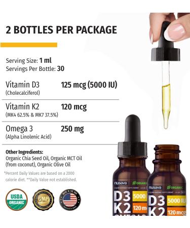 Organic Vitamin D3 K2 Drops with MCT Oil & Omega 3 Ã¢â¬â 5000 IU  2 Fl Oz - 2 Pack - Buy Online on GoSupps.com