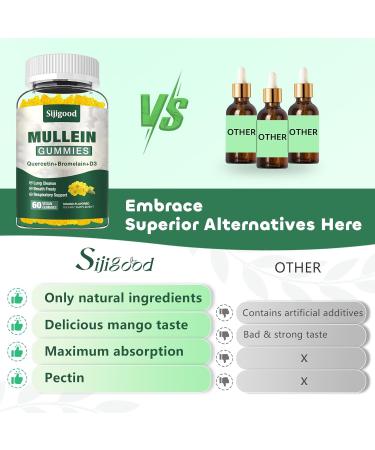 2 Pack Mullein Gummies for Lungs, Mullein Leaf Extract Supplement for Digestive & Respiratory & Immune Support with Bromelain, Quercetin, Mango Flavor, 120 Count Mango 60 Count (Pack of 2) - Buy Online on GoSupps.com