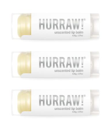 Hurraw! Unscented Lip Balm 3 Pack: Organic Certified Vegan Cruelty and Gluten Free. Non-GMO 100% Natural Ingredients. Bee Shea Soy and Palm Free. Made in USA Unscented 0.17 Ounce (Pack of 3)