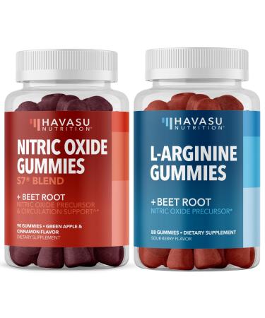 Nitric Oxide Gummies + L-Arginine Gummies Bundle: Green Apple and Cinnamon and Sour Berry Flavored Gummies