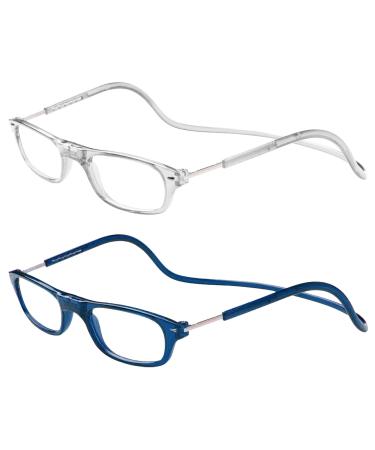 TBOC Pack: Reading Glass reading aid for men - (two units) Diopttria +3.50 Transparent and blue frame Strength PC Mobile phone foldable woman man man magnetic lock clip antiquity presbyteness presbyopia +3.50 dioptria (2 Pack) Transparent +blue