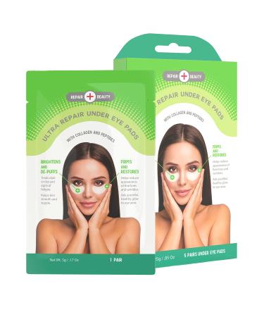 Repair Beauty Collagen and Peptides Under Eye Patches - Reduces Wrinkles  Eye Bags & Dark Circles  De-puffing & Firming Under Eye Pads - Cruelty Free Korean Skincare For All Skin Types - 5 Pairs