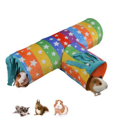 Pet Small Animal Tunnel,HOMEYA Guinea Pig Hideout Play Tube Toys Hideaway Bedding with Fleece Forest Curtain for Chinchillas,Hedgehogs,Rats,Sugar Glider-Removable Two Side Pad Cage Accessories-Rainbow S-10.8"X4.7" Rainbow