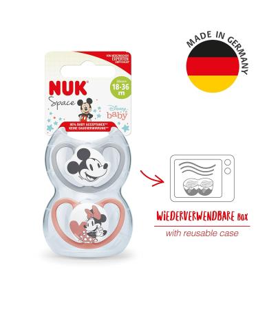 Nuk Space Schnuller for 18-36 Months | BPA-Free Disney Mickey Mouse Pacifier | Extra Ventilation | Gray & Pink | 2 Pack - Buy Online on GoSupps.com
