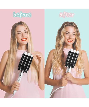 3-Barrel Curling Iron for Beach Waves | 25mm Adjustable Temperature Ceramic Waver - Ideal for Long & Short Hair - Quick Heating Black - Buy Online on GoSupps.com