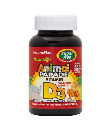 Nature's Plus Source of Life Animal Parade Vitamin D3 Sugar Free Natural Black Cherry Flavor 500 IU 90 Animal-Shaped Tablets