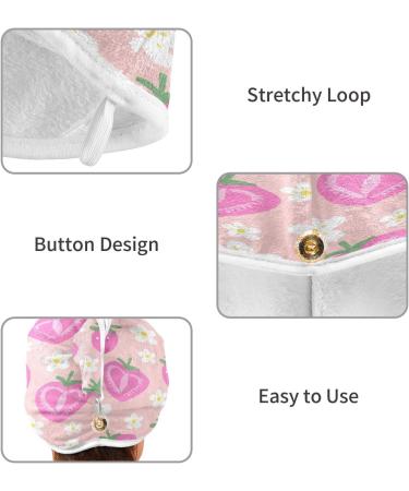 Cute Strawberry Dry Hair Cap | 2-Piece Quick Drying Towel Set with Button Headband | Super Absorbent & Soft for Ultimate Comfort | International Shipping Available - Buy Online on GoSupps.com