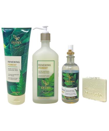 Bath & Body Works Aroma Renewing Forest Ultimate Hydration Body Cream Body Lotion and Essential Oil Mist with a Natural Oats Sample Soap