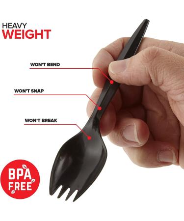100 Pack Disposable Sporks - Black Plastic, BPA Free, Heavy Weight Fork Spoon for School Lunch, Picnics, Catering - Stock Your Home - Buy Online on GoSupps.com