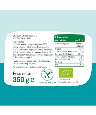 GRANOLA CONE CHOCOLATE Y COCONUT SIN GLUTEN ORGANIC 350 GR - Buy Online on GoSupps.com