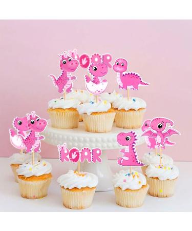 Cyodoos 36 Piece Dinosaur Cupcake Toppers Baby Dinosaur Cupcake Children's Birthday Party Cake Decorative Supplies Perfect for Dinosaur Parties and Boys and Girls' Birthday Party Decorative Supplies Pink - Buy Online on GoSupps.com