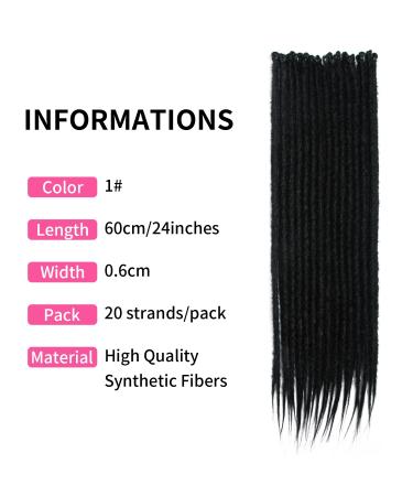Buy Dsoar 24 Inch Synthetic Dreadlock Extensions - Handmade Soft Crochet Hair 0.6cm Thin Hip-Hop Style 20 Strands Color 1# - International Shipping Available - Buy Online on GoSupps.com