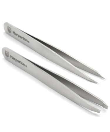 Harperton Pluckit - Professional Tweezers Set - Slant + Pointed Precision Tips