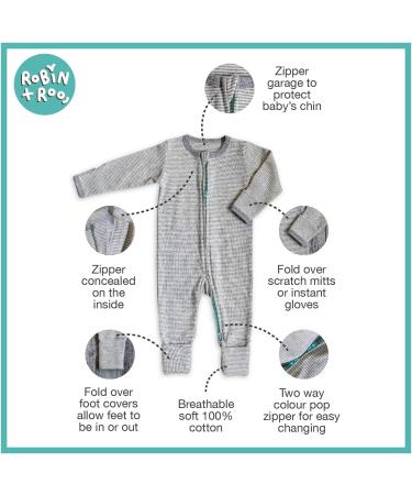 100% Cotton Two-Way Zipper Baby Sleepsuit Unisex Onesie Romper 6-12 Months Grey/White/Mint Green - Buy Online on GoSupps.com