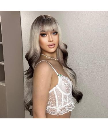 HAIRCUBE Long Curly Blonde to Dark Brown Synthetic Wig with Neat Fringe for Women - Buy Online on GoSupps.com