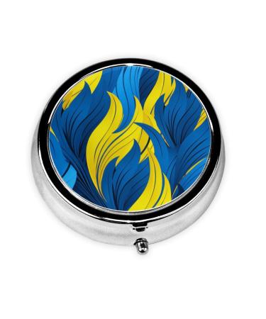 Blue-Yellow fire Portable Metal Pill Box Round Mini 3-Compartment Plastic Insert hinged Fastening Design Suitable for Small Pills Must-Have for Travel Black