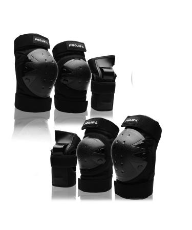 Protective Gear Set for Adult/Youth Knee Pads Elbow Pads Wrist Guards for Skateboarding Cycling Bike BMX Bicycle Scootering 6pcs Black Large