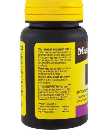 Mason Natural Vitamin K 100mcg Tablets - 100 Count - Buy Online on GoSupps.com