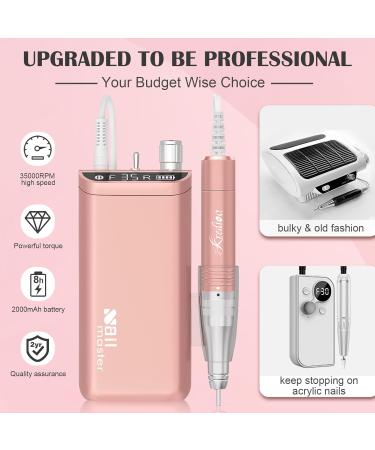 Kredioo 350000RPM Rechargeable Nail Drill for Acrylic Gel Nails - Salon Quality Electric File Manicure Tool with 10 Bits - Rose Gold - Buy Online on GoSupps.com