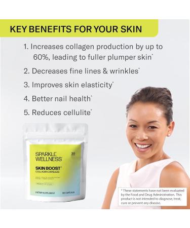 Sparkle Wellness Skin Boost Collagen Capsules (180 Pills) | 30 Days of 2500mg VERISOL Collagen Peptides & Vitamin C | Improves Skin Elasticity & Appearance of Fine Lines | Strengthens Hair & Nails 180 Count (Pack of 1) - Buy Online on GoSupps.com
